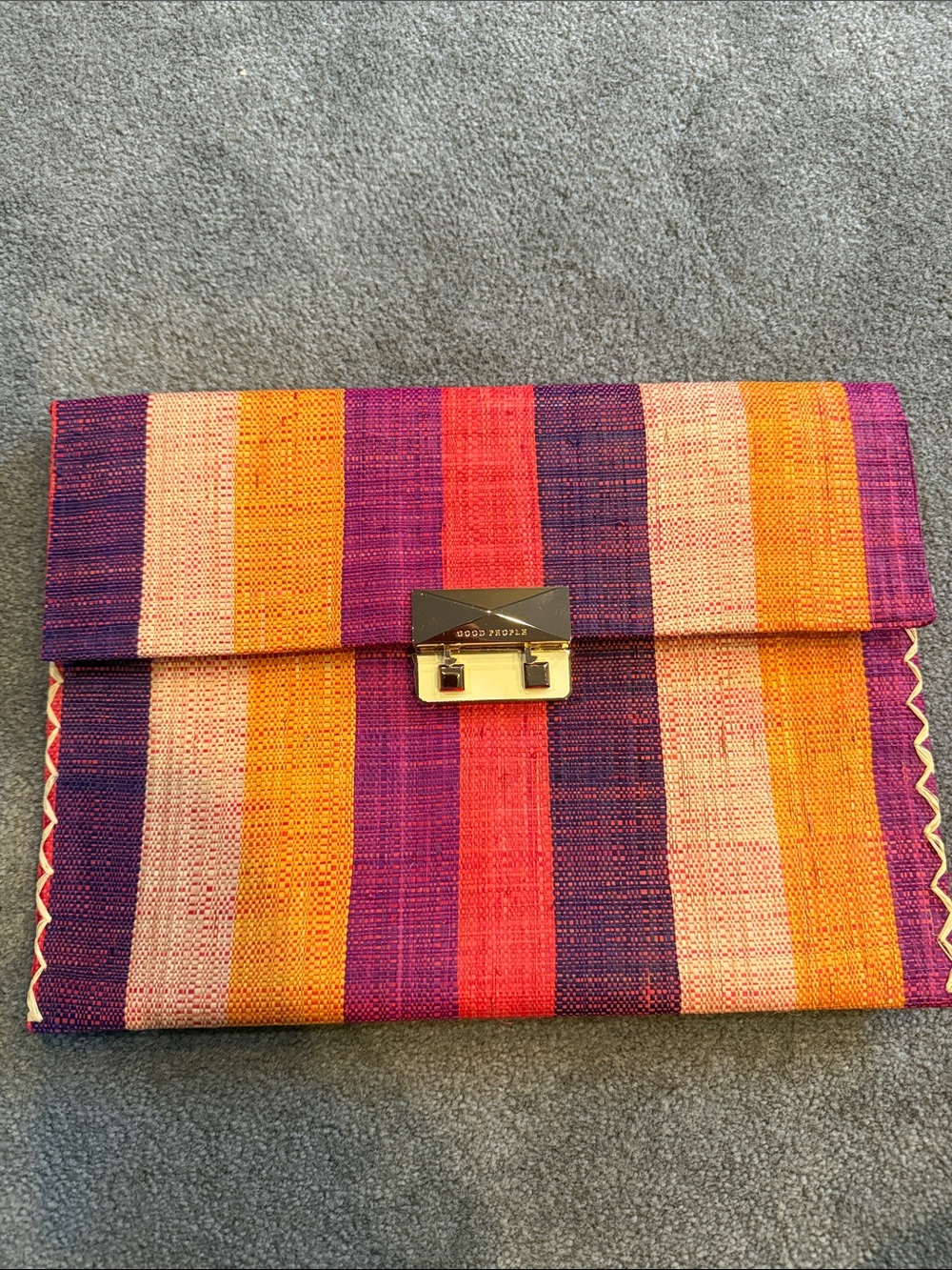 Striped Woven Clutch with Gold Turnlock